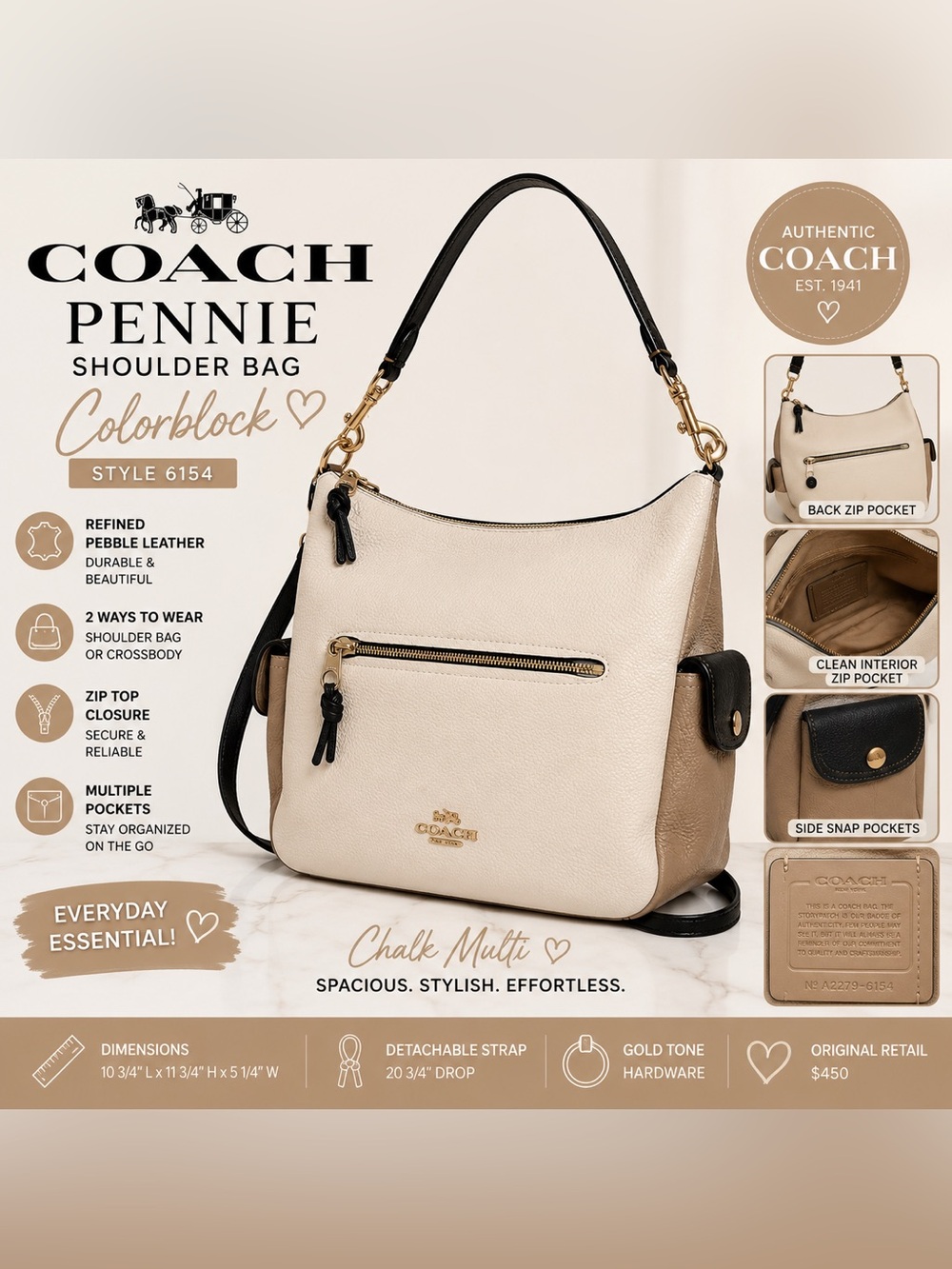 Coach Pennie Colorblock Leather Shoulder Crossbody Bag 6154